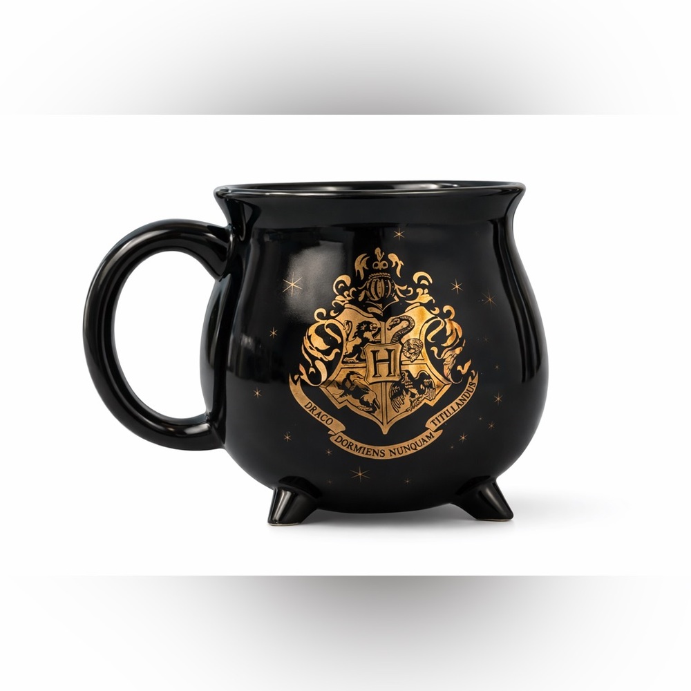Harry Potter Hogwarts Crest Cauldron Mug Black Gold Footed Ceramic Universal